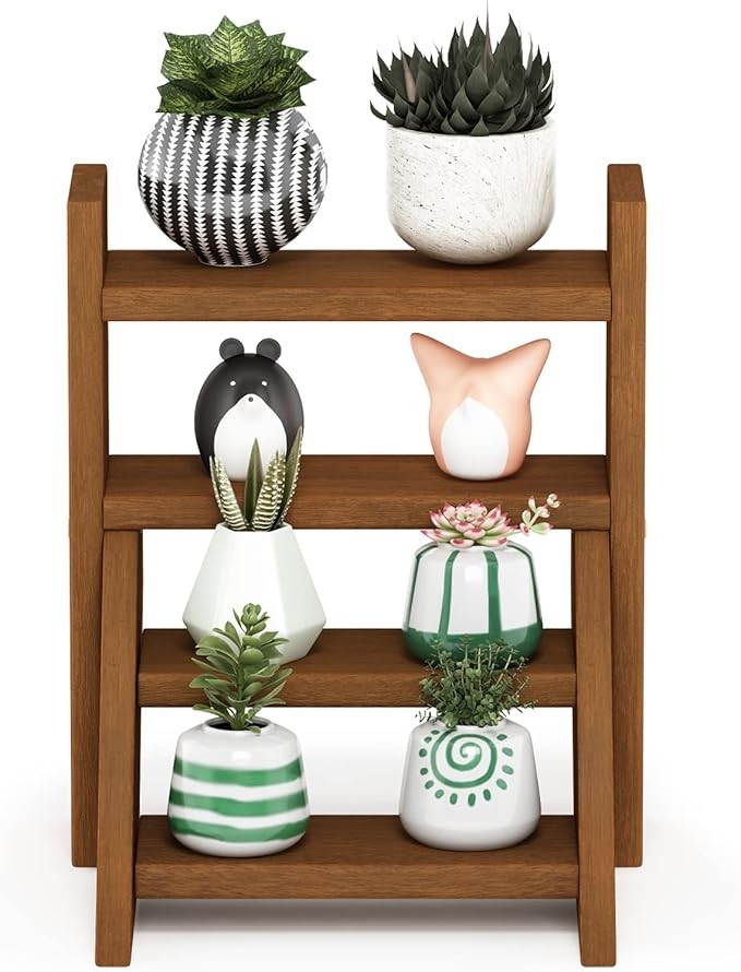 Wooden Plant Stand Staircase Shelf Indoor Outdoor Succulent Display Rack
