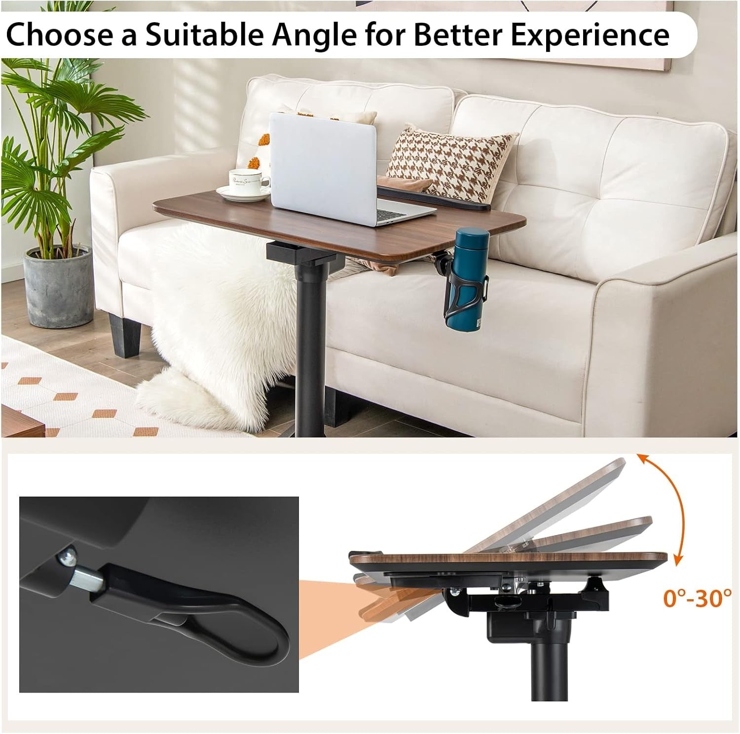 Mobile Standing Desk Sit Stand Laptop Table Tilting Top Wheels Height Adjust