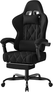 Ergonomic Fabric Gaming Chair Recliner w/ Footrest & Massage
