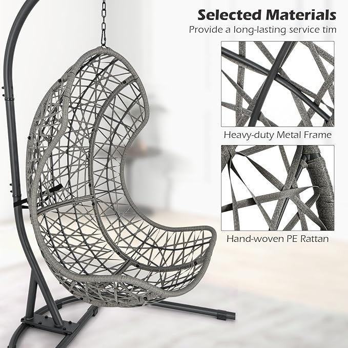 Luxury Hanging Egg Chair with Cushion & Stand – Indoor Outdoor Garden Patio