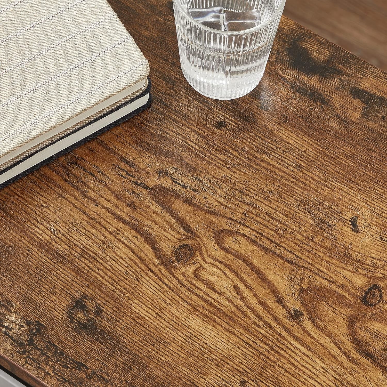Tall Rustic Side Table with 2 Mesh Shelves, Industrial Bedside or Sofa End Stand