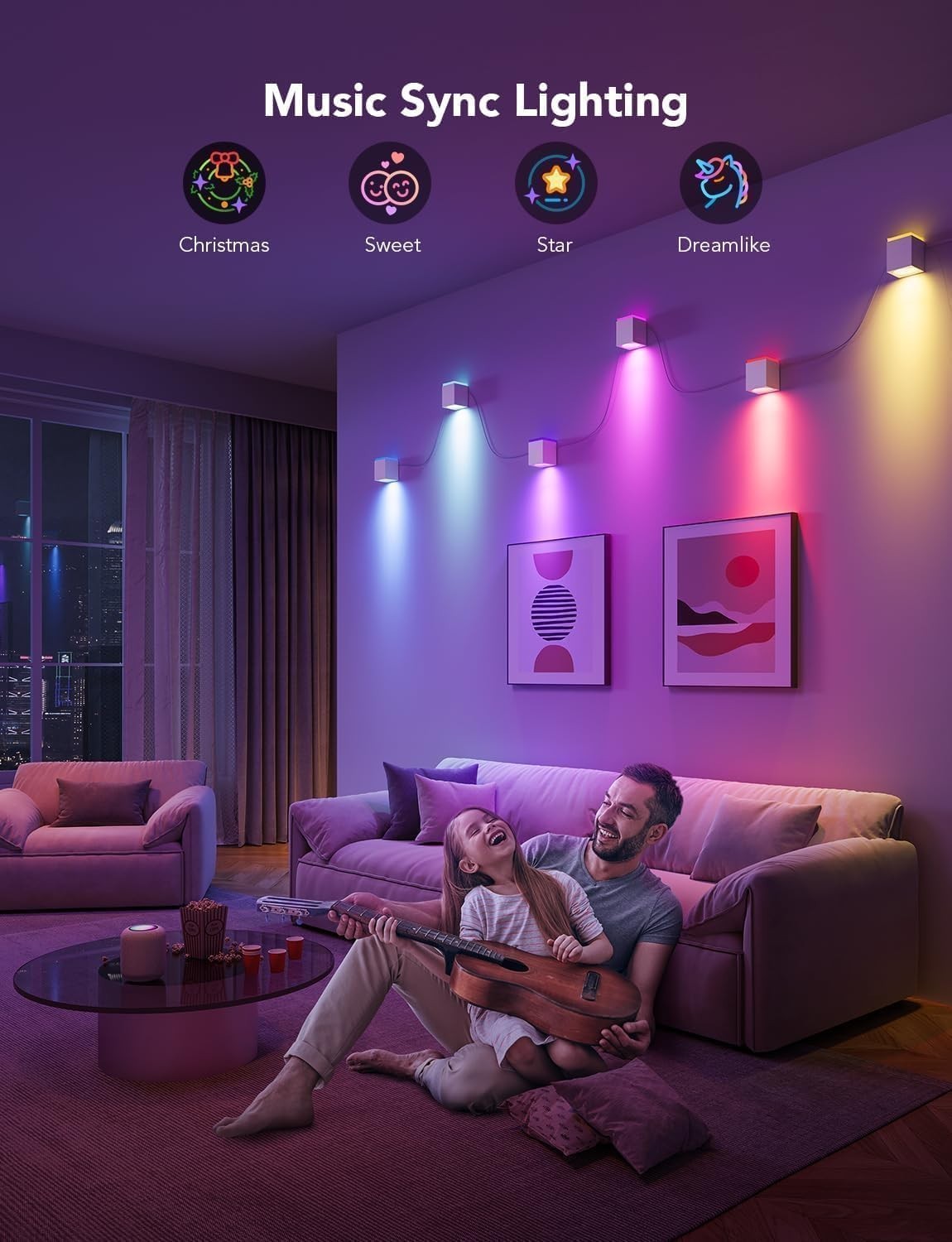 Color-Changing RGBIC LED Wall Light with Alexa, Adjustable Cables & Music Sync