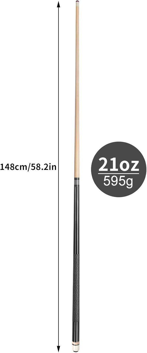 58in Pool Cue 13mm Tip Canadian Maple 21oz Linen Grip Carbon Style
