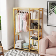 Bamboo Clothes Rack Organizer with Shelves, Garment Rail Wardrobe