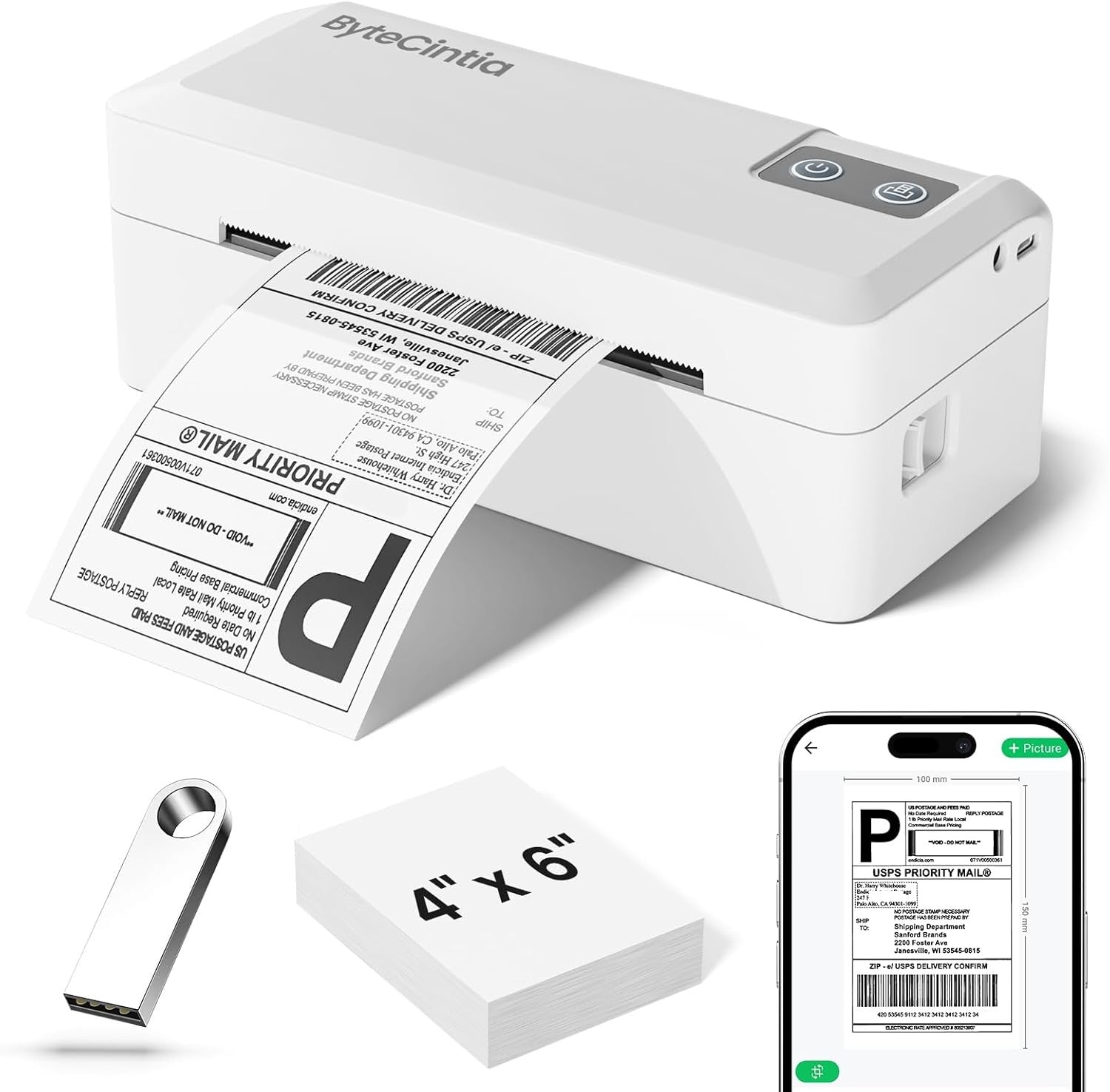 Bluetooth Shipping Label Printer 4x6 Wireless USB