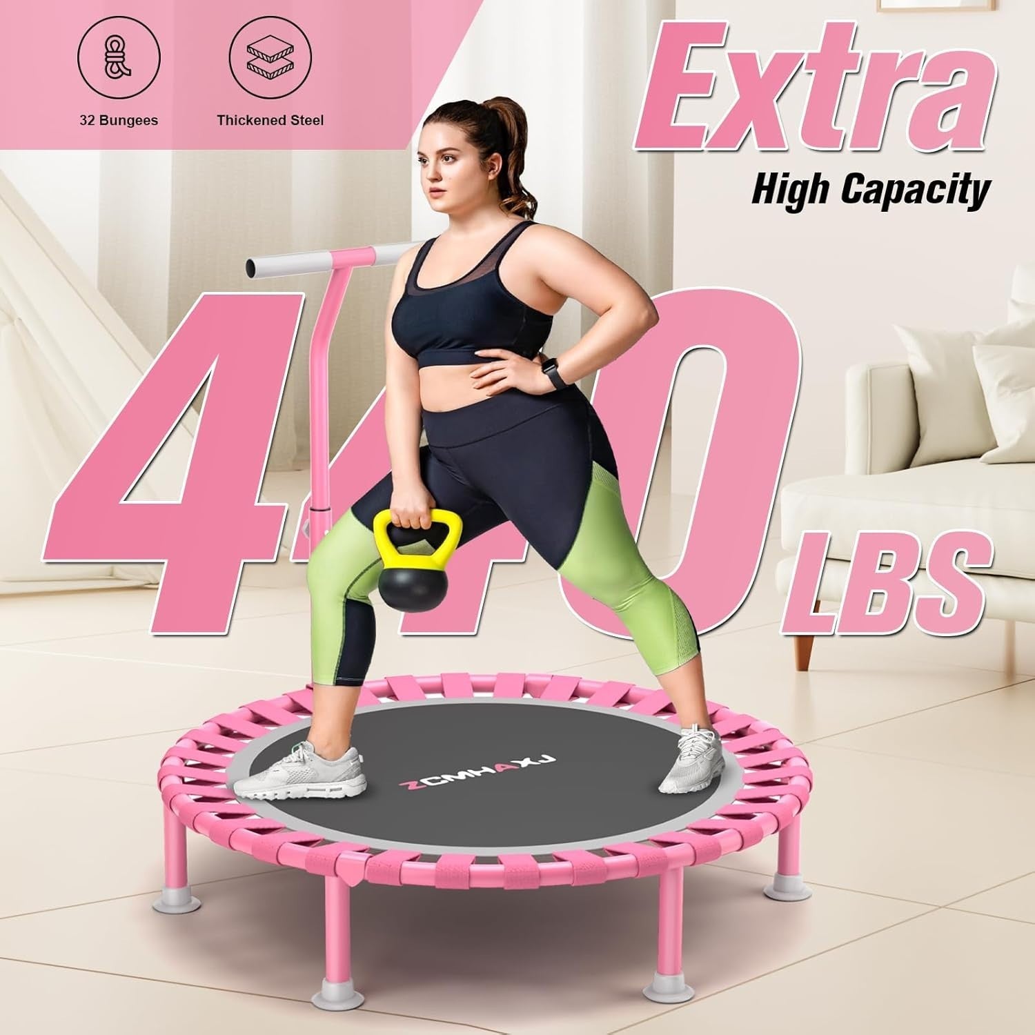 40in Folding Fitness Trampoline Rebounder Adjustable Handle 440lb