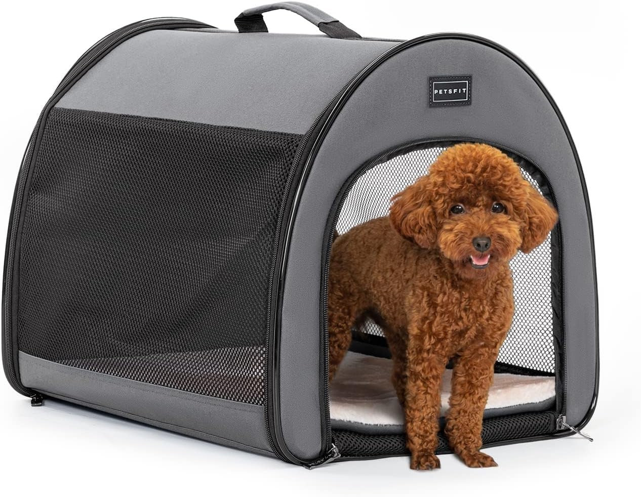 Soft Dog Crate 48x42x41cm Portable Travel Carrier Cat Kennel with Cushion Grey