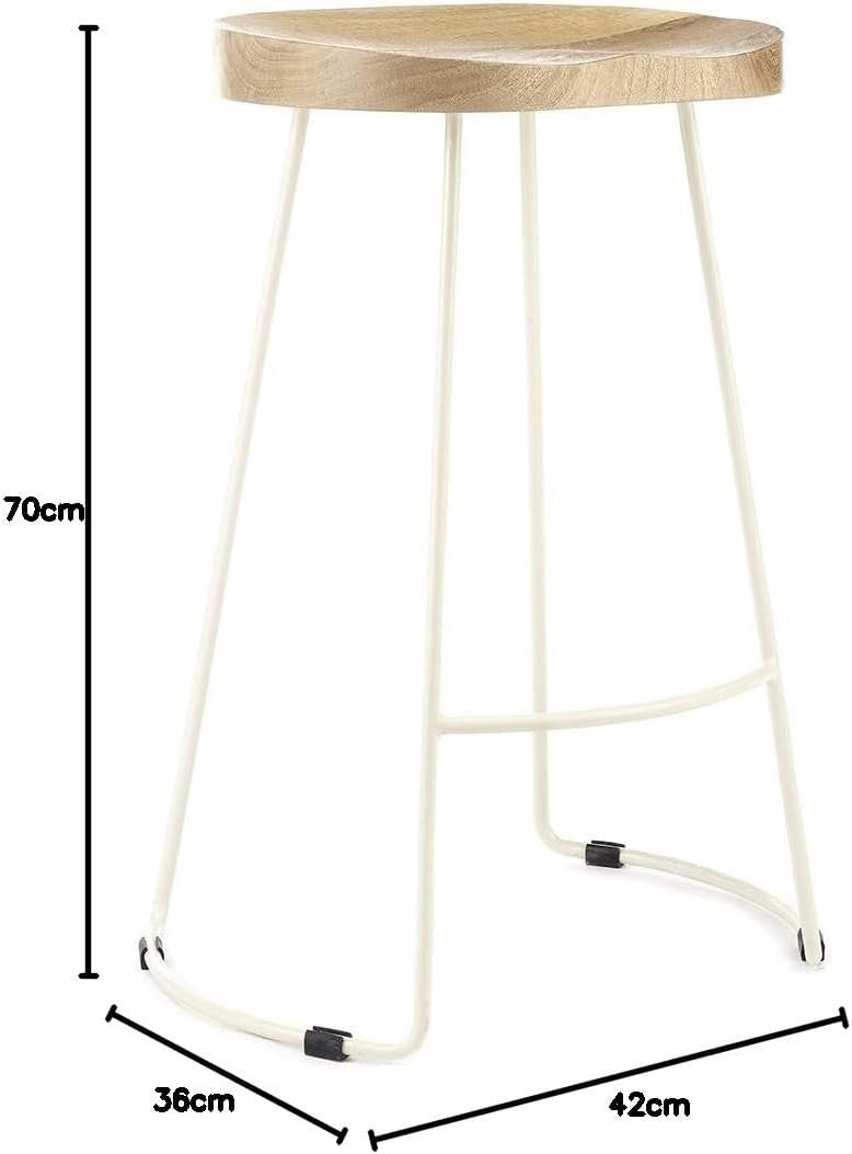 Designer Kitchen Bar Stool | White Wood Frame 70cm High Rustic Chair
