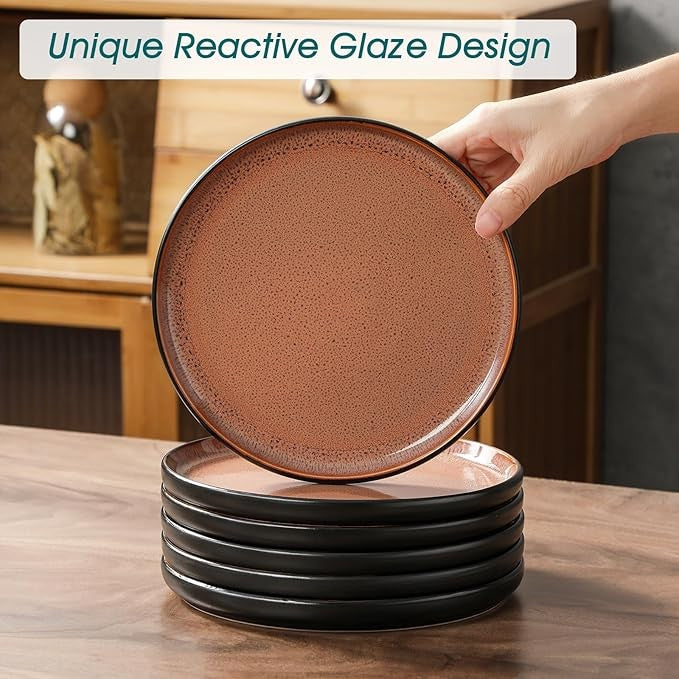 24pc Stoneware Dinner Set Plates Bowls Reactive Glaze Service for 6 Amber