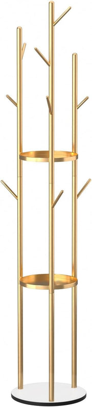 Luxury Gold Coat Rack Stand | Marble Base Hall Tree with 3 Shelves & Hooks