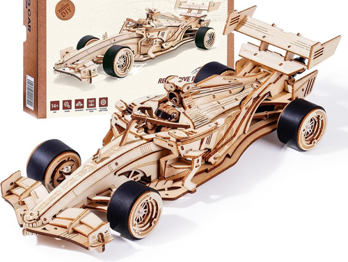 3D Wooden Racing Car Puzzle Model Kit, Mechanical Engine, 8-10M Speed