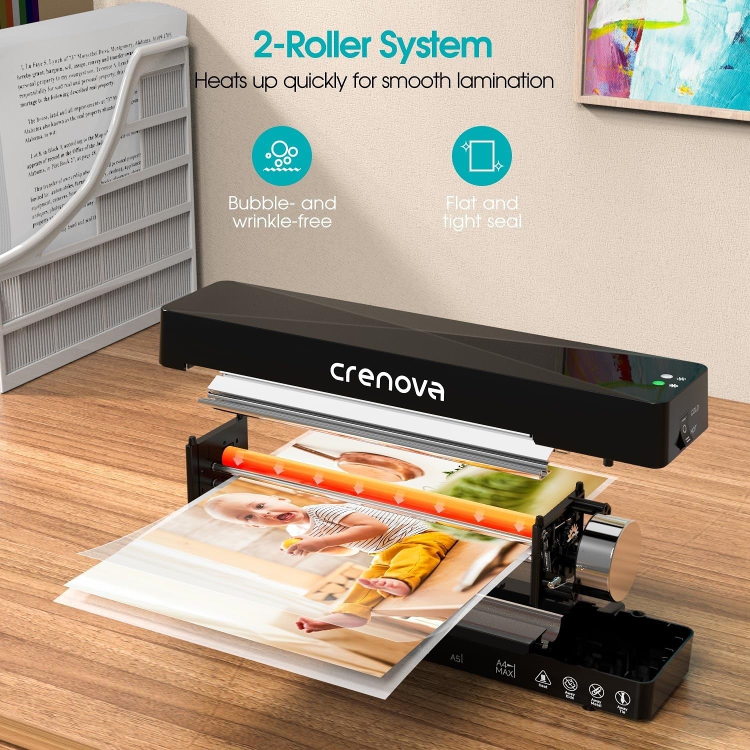 A4 Laminator Machine Hot Cold Fast Warm Up Anti Jam + Pouches