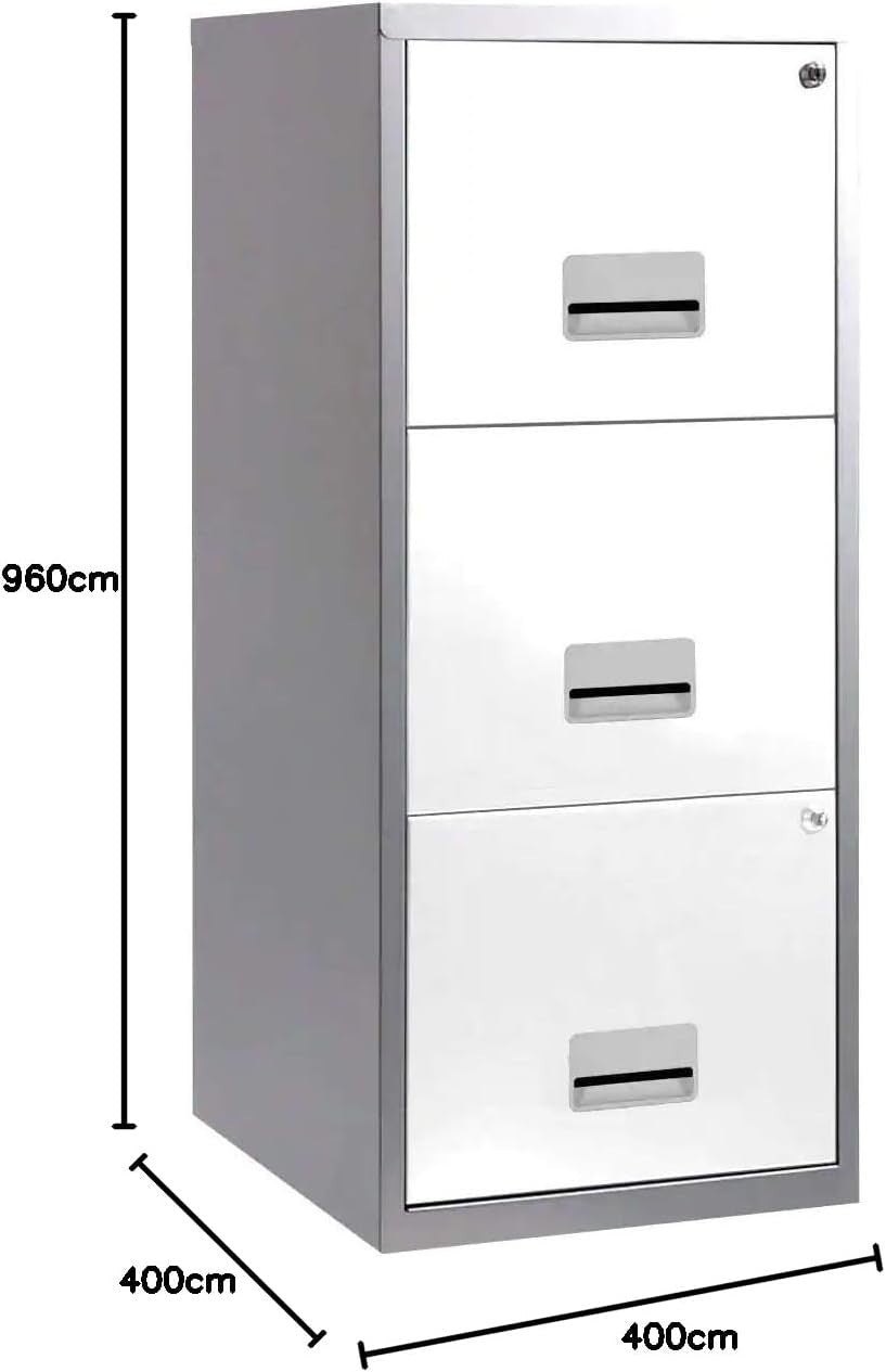 White A4 3 Drawer Lockable File Cabinet 40x40x96cm Steel