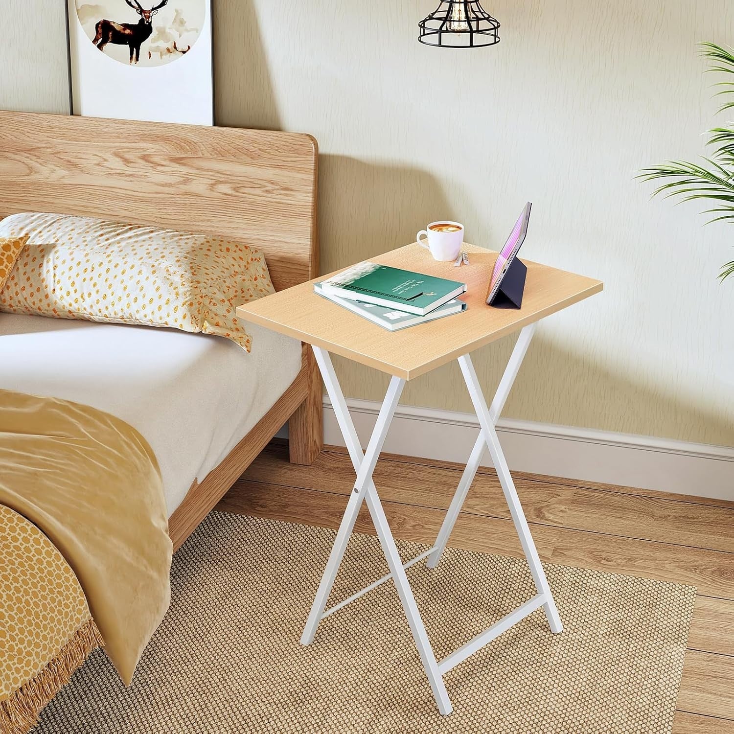 Folding Side Tables Set of 2 – Space-Saving Snack & Laptop Tray, Durable Metal