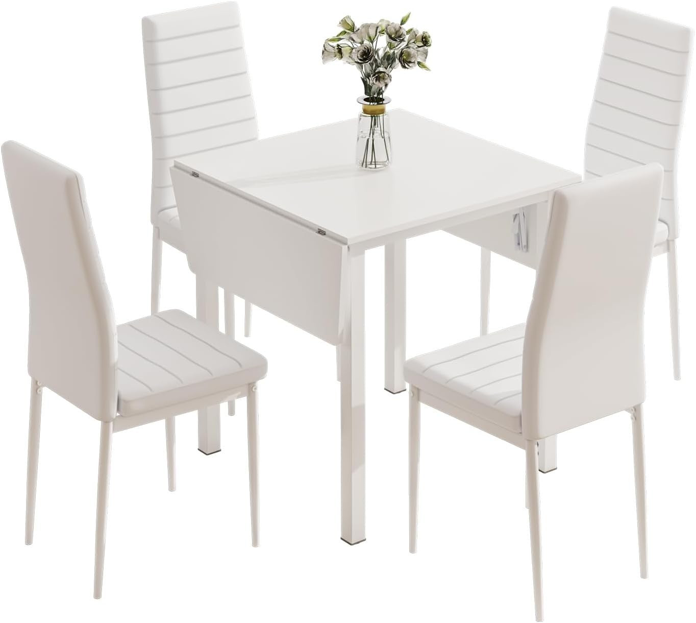 Drop Leaf Dining Table & 4 High Back Chairs, Space-Saving, Modern Design