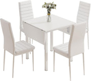 Drop Leaf Dining Table & 4 High Back Chairs, Space-Saving, Modern Design
