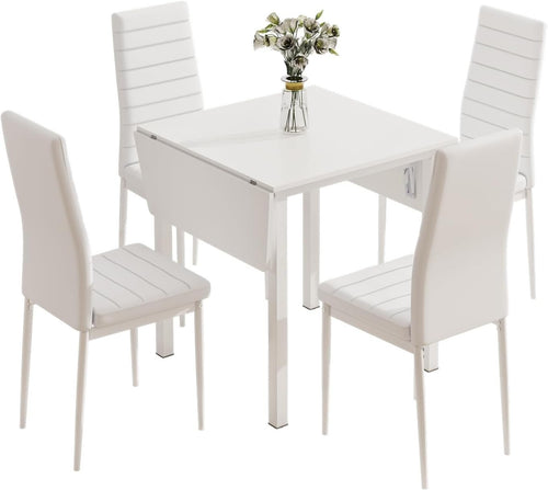 Drop Leaf Dining Table & 4 High Back Chairs, Space-Saving, Modern Design