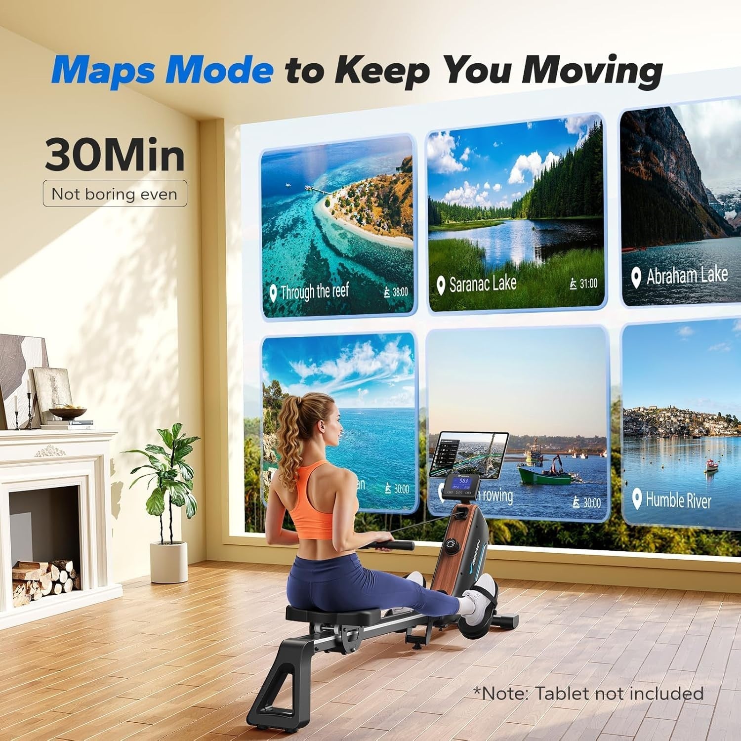 Foldable Magnetic Rowing Machine 40KG Resistance 130cm Rail App Smart Home Rower