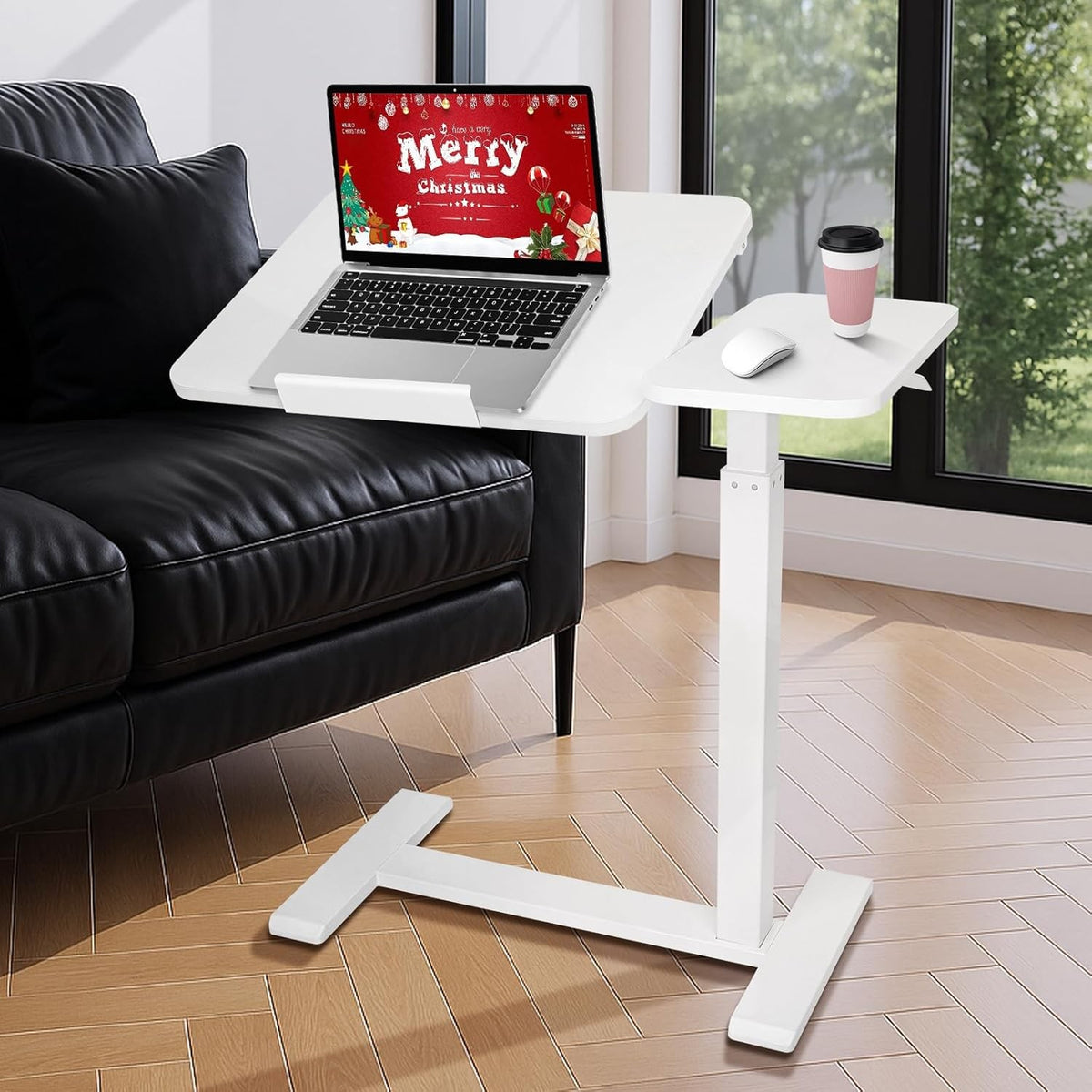 Pneumatic Overbed Desk Adjustable Split Top Rolling Laptop Table 70x40cm