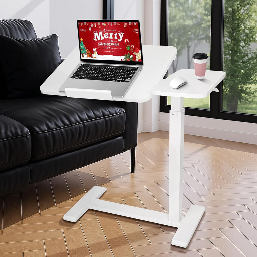 Pneumatic Overbed Desk Adjustable Split Top Rolling Laptop Table 70x40cm