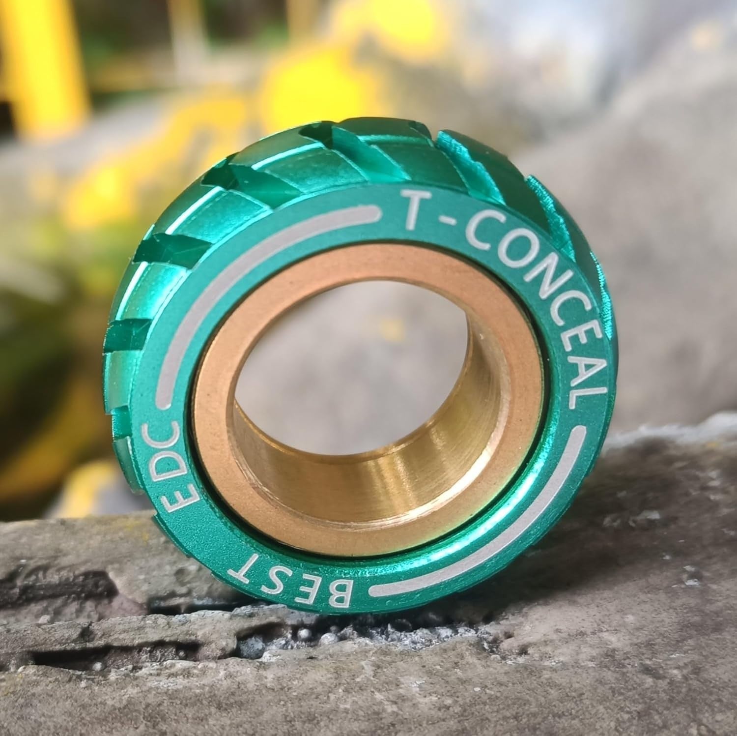 Green Magnetic Fidget Ring Haptic Coin Stainless Steel Stress