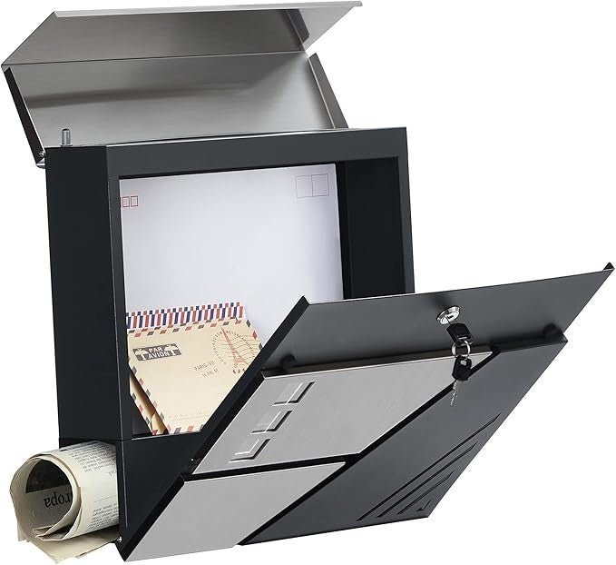 Wall Mounted Letter Box with Lock Keys Viewing Window Newspaper Compartment