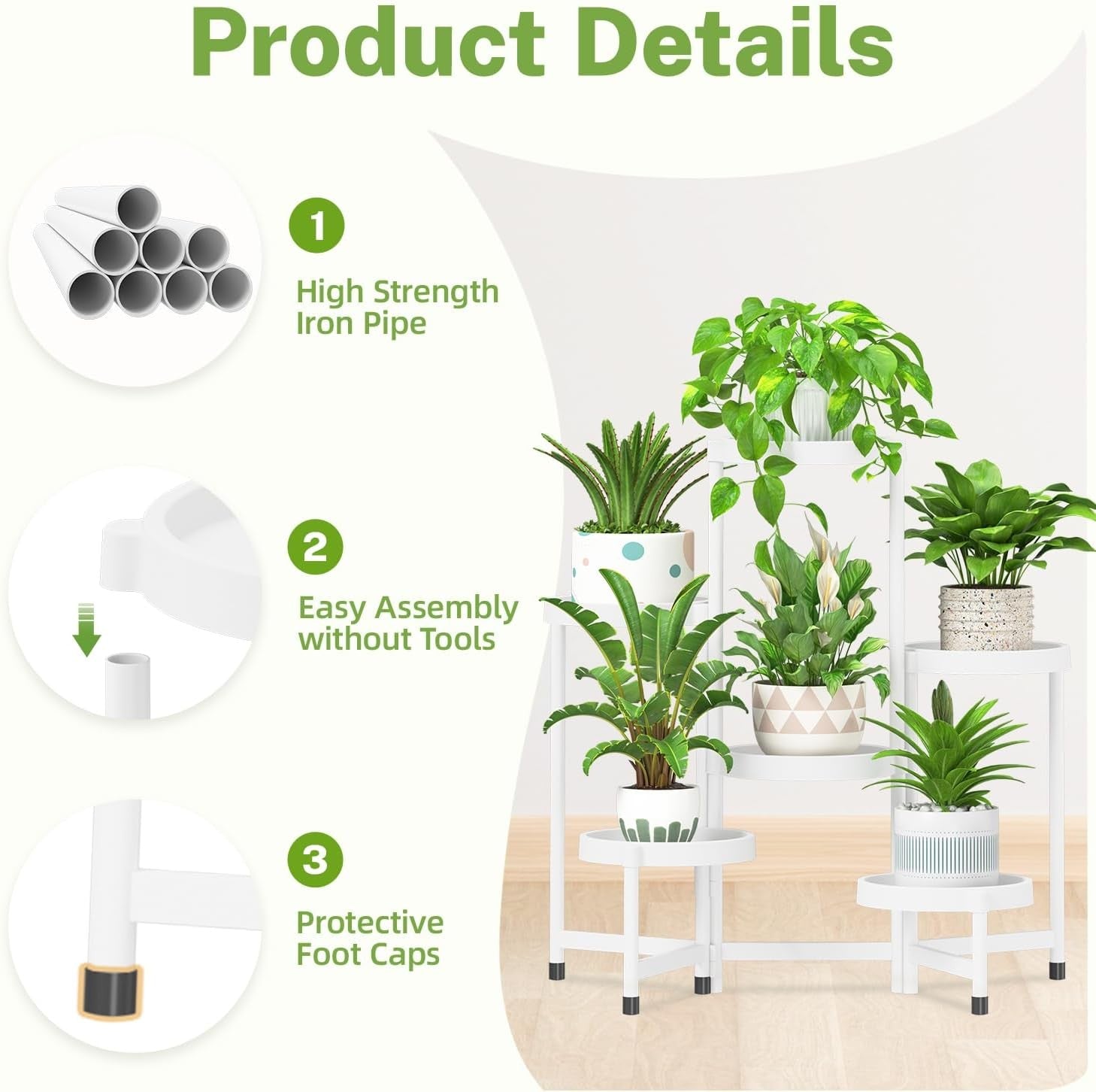 6 Tier Folding Plant Stand Indoor Outdoor | White Metal Corner Flower Rack