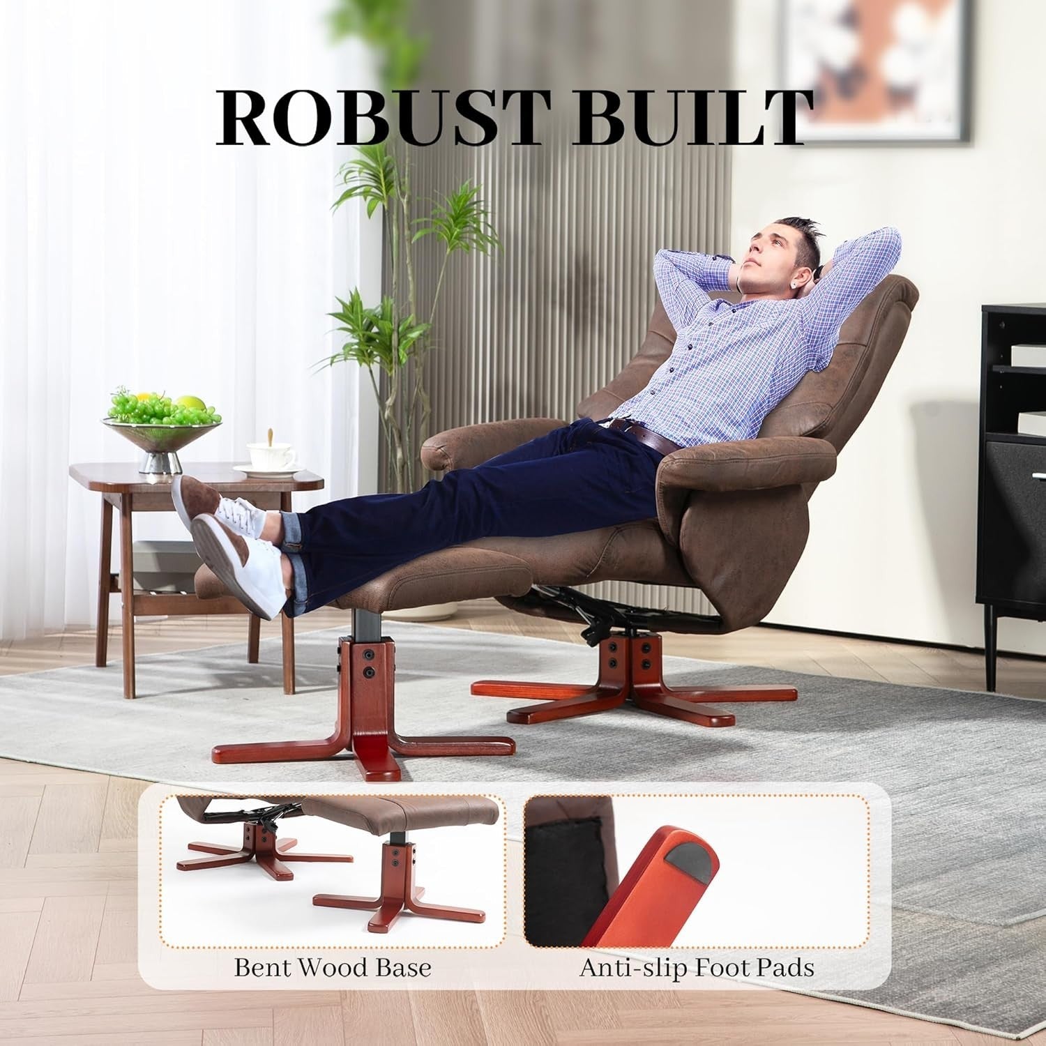 Dark Brown Recliner Armchair with Footstool Adjustable Lounge Chair for Bedroom