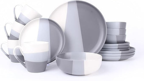 16 Piece Stoneware Dinner Set Plates Bowls Mugs for 4 Cloud Grey Crockery