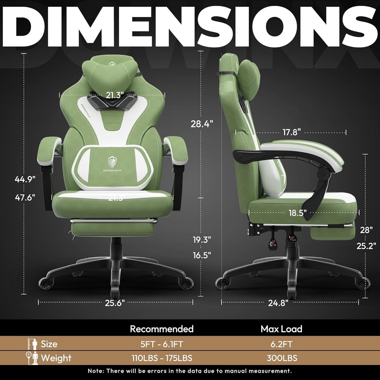 Gaming Chair Recliner w/ Massage, Footrest, Fabric, Pocket Spring Green White