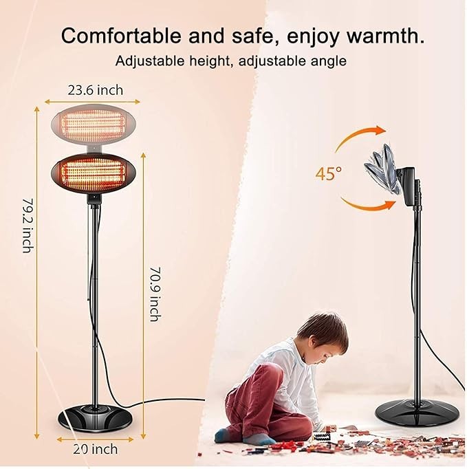 Outdoor Electric Patio Heater 2000W Quartz Bulb Freestanding Remote Control