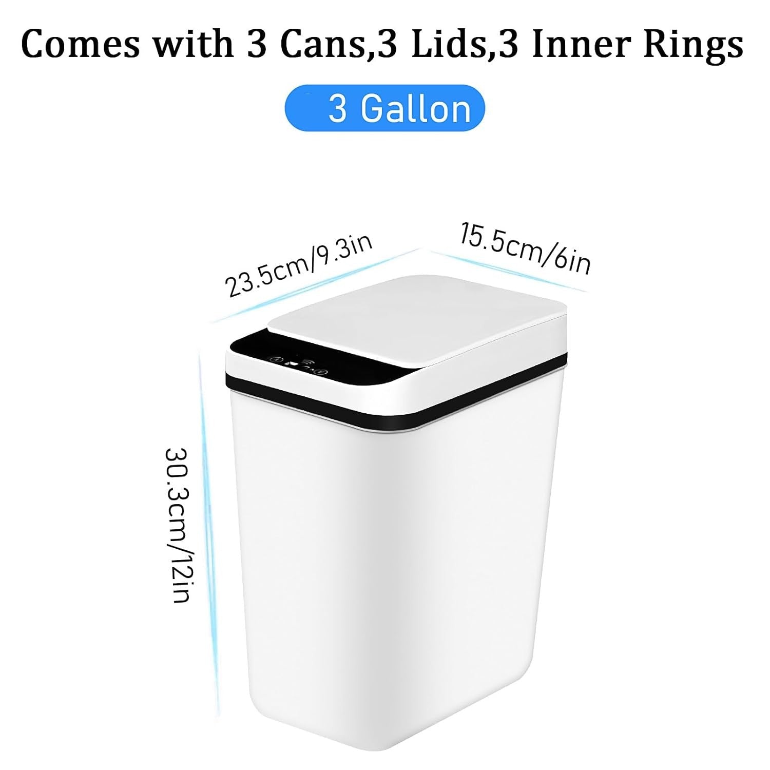 3x Automatic Motion Sensor Bathroom Bin 12L Slim Touchless Trash Can