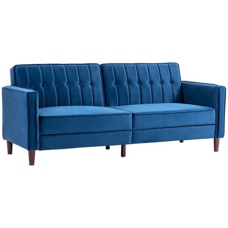 3 Seater Velvet Sofa Bed Blue Click Clack Couch w/ Split Back Guest Bed