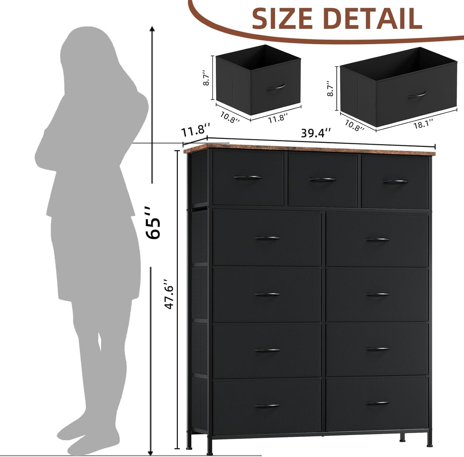 Tall Chest of Drawers 11 Drawer Storage Unit for Bedroom Living Room