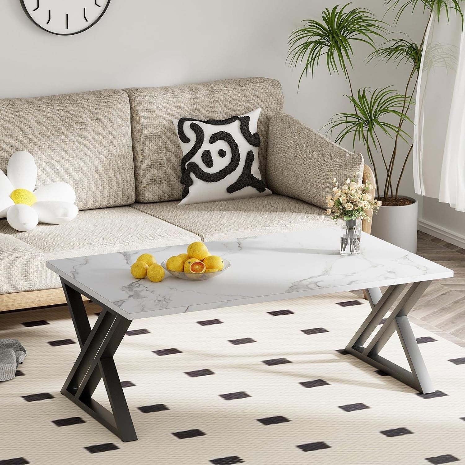 Modern Black Gold Coffee Table Rectangular Room Table Open Storage.