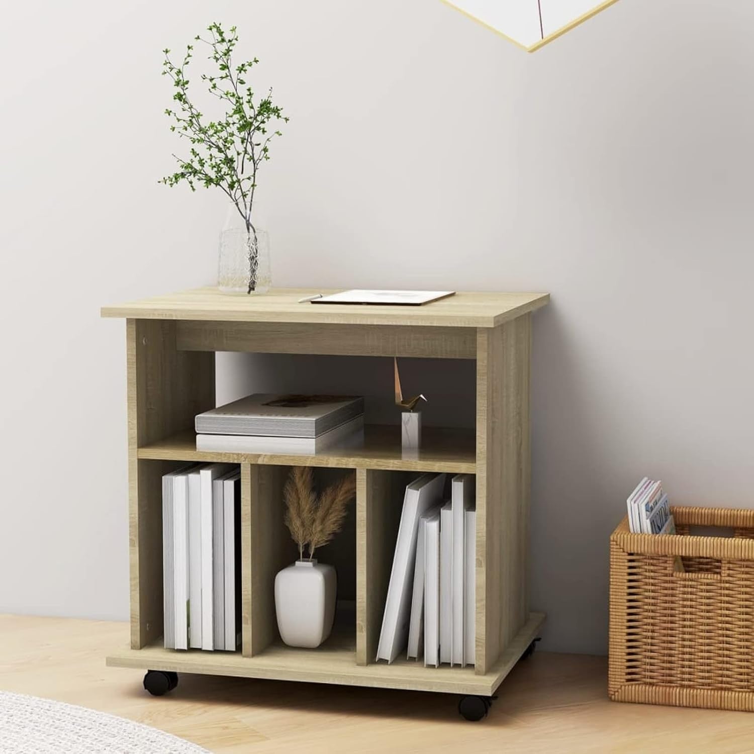 Sonoma Oak Rolling File Cabinet Wooden Under Desk Storage Unit