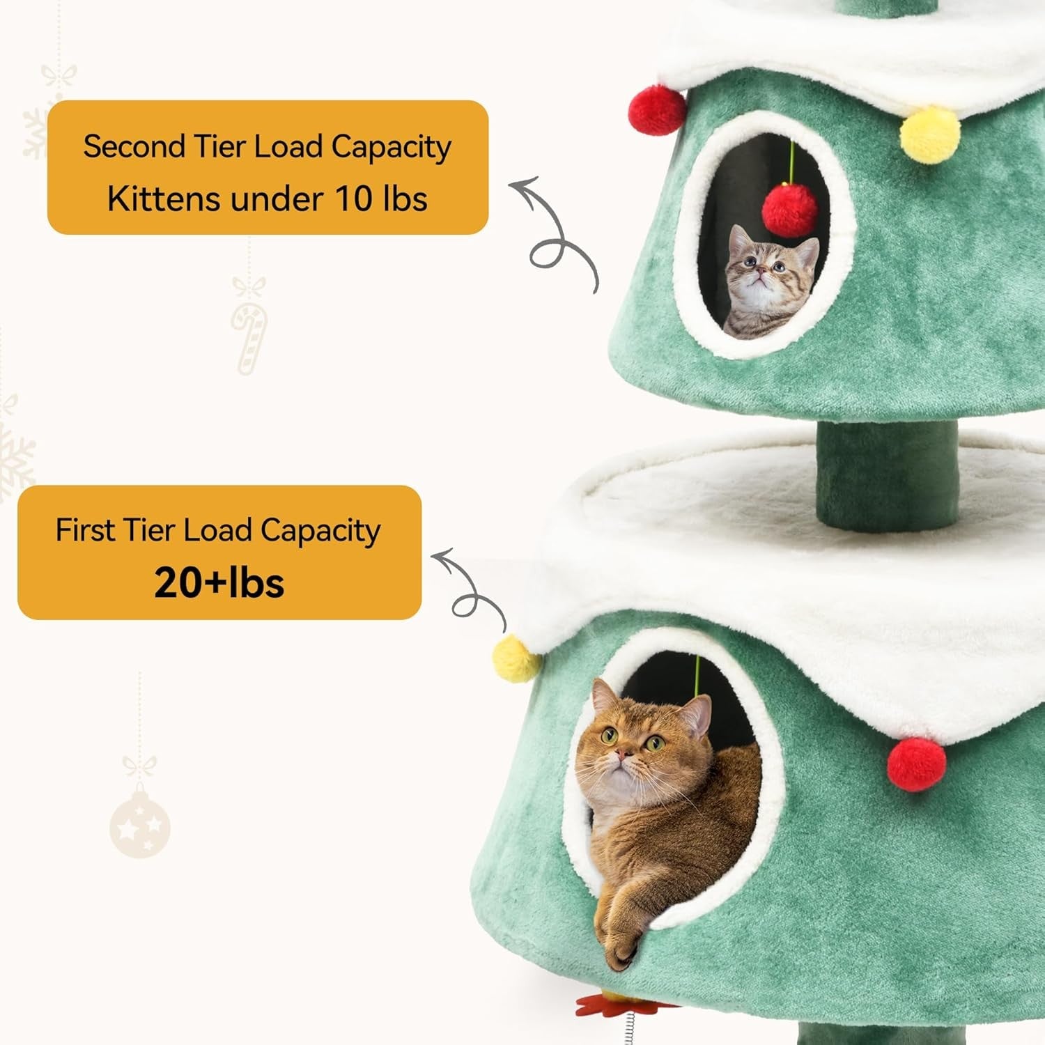 Christmas Cat Tree Tower Indoor with 2 Cat Houses Multi-Level Climber 160cm
