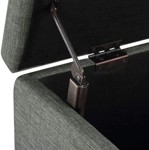 Dark Grey Upholstered Storage Ottoman Bench Soft Close Lid Linen Fabric 90x42x43