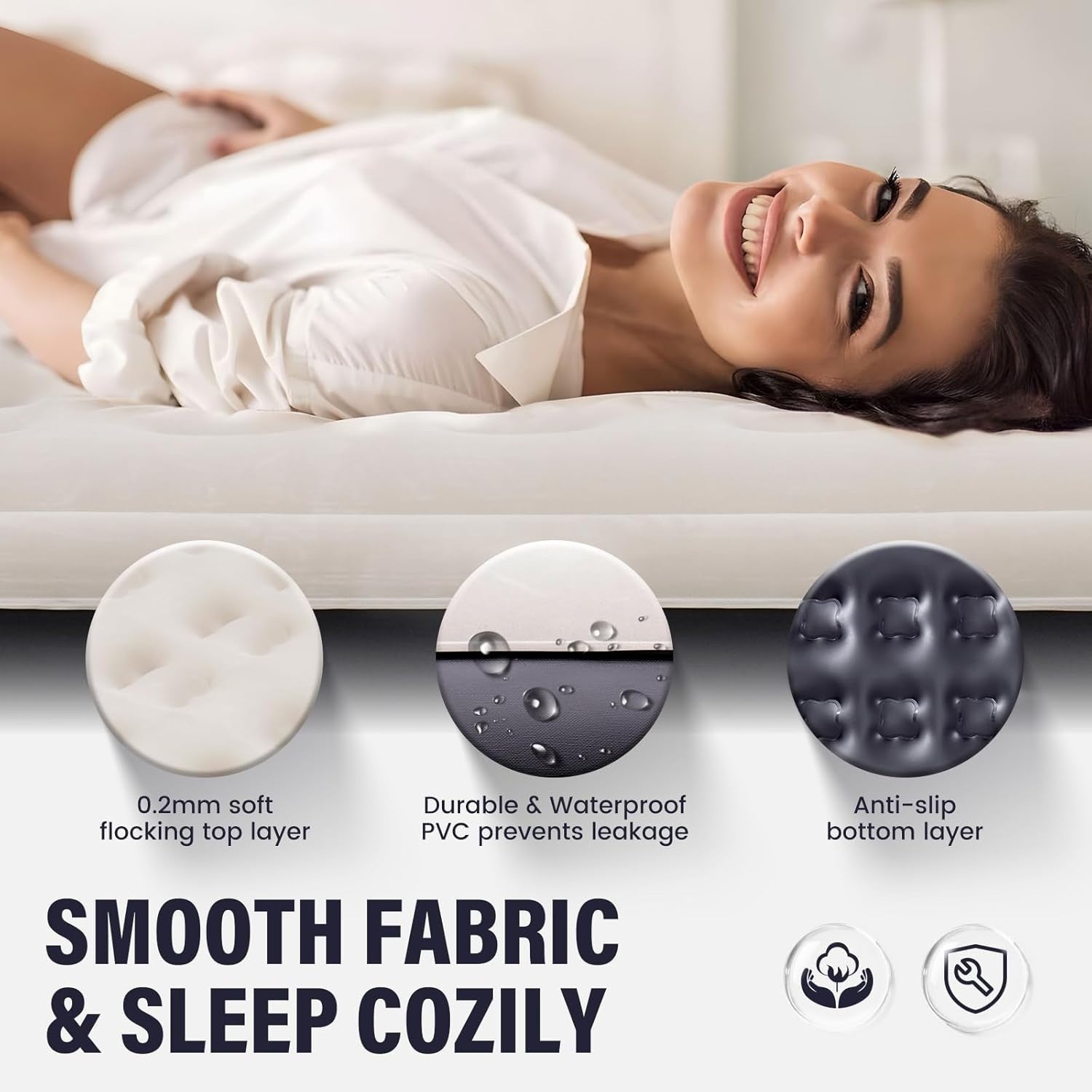 Double Air Bed with Built-in Pump, Self-Inflating Mattress 200x152x40