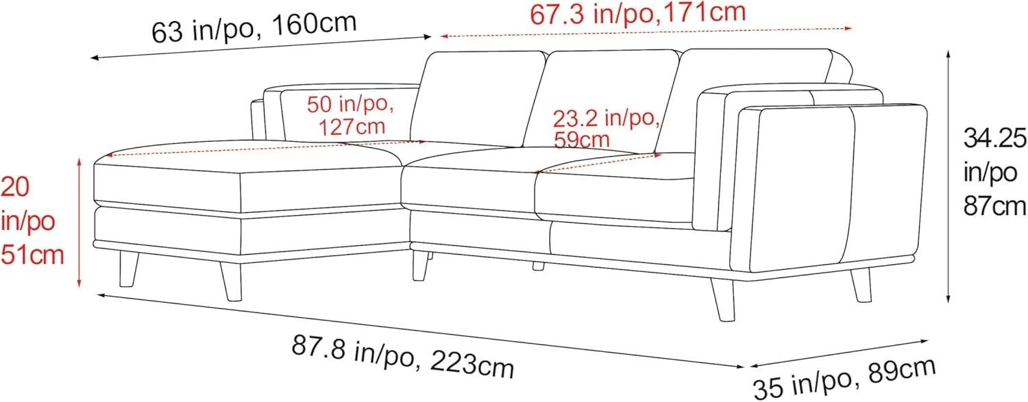 Italian Leather Corner Sofa Dark Chocolate– Left Chaise, Solid Wood, 4 Seater