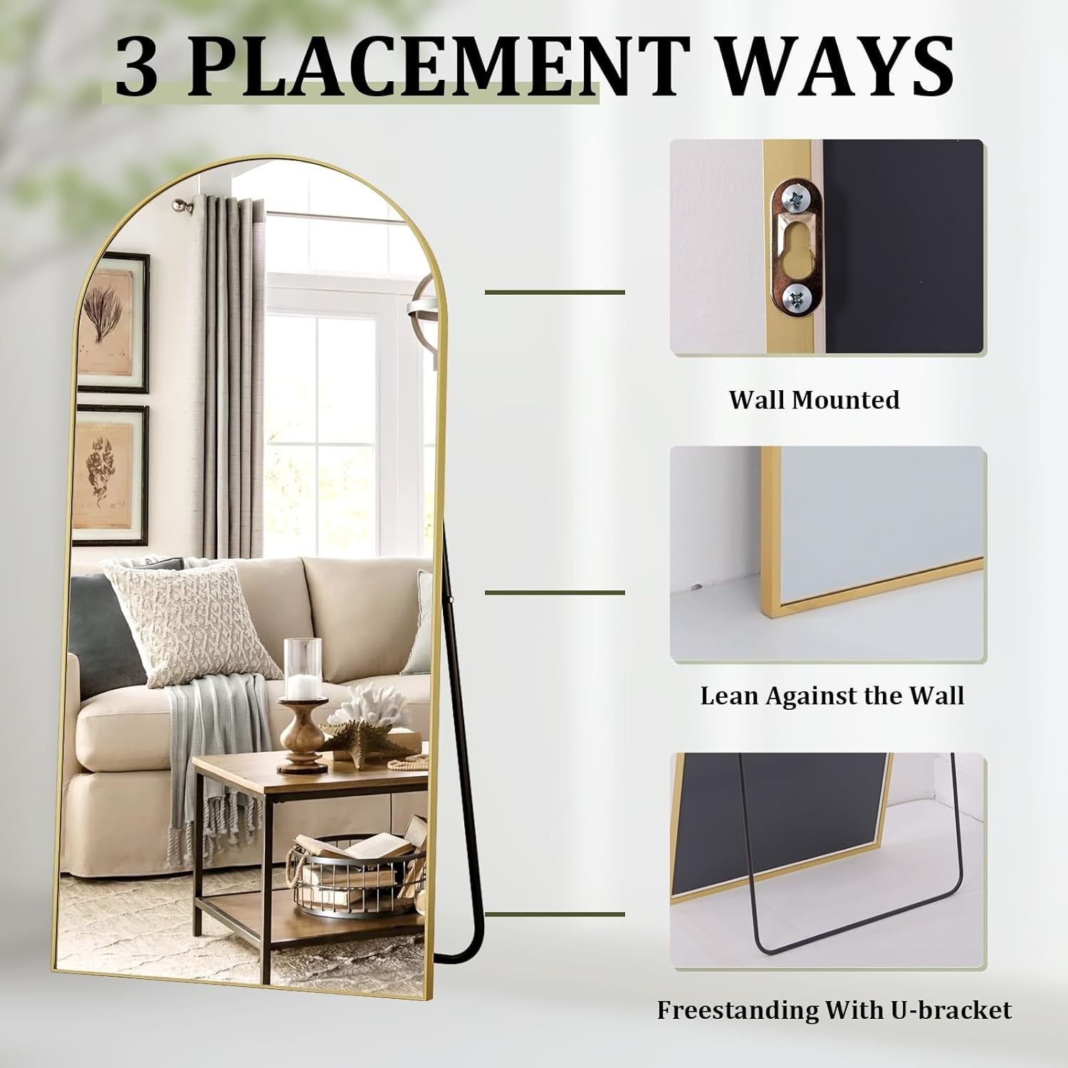 Oversized Full Length Mirror 218x102cm Arch Wall Standing Gold FrameOversized