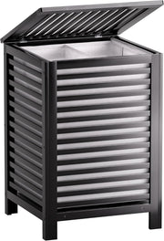 Black Bamboo Double Laundry Hamper with Lid 120L 2 Section Basket 47x47x65cm