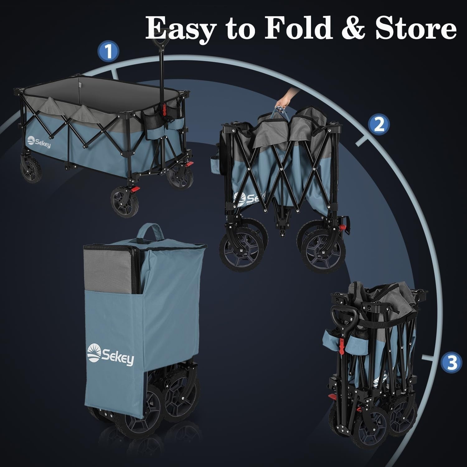 Blue Grey 200L Folding Camping Wagon 150kg Heavy Duty All Terrain Festival Cart