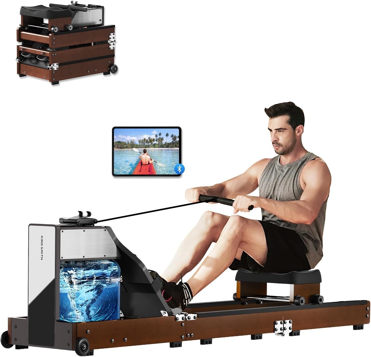 Triple-Fold Water & Magnetic Rowing Machine 32-Level Resistance App Rower 150KG