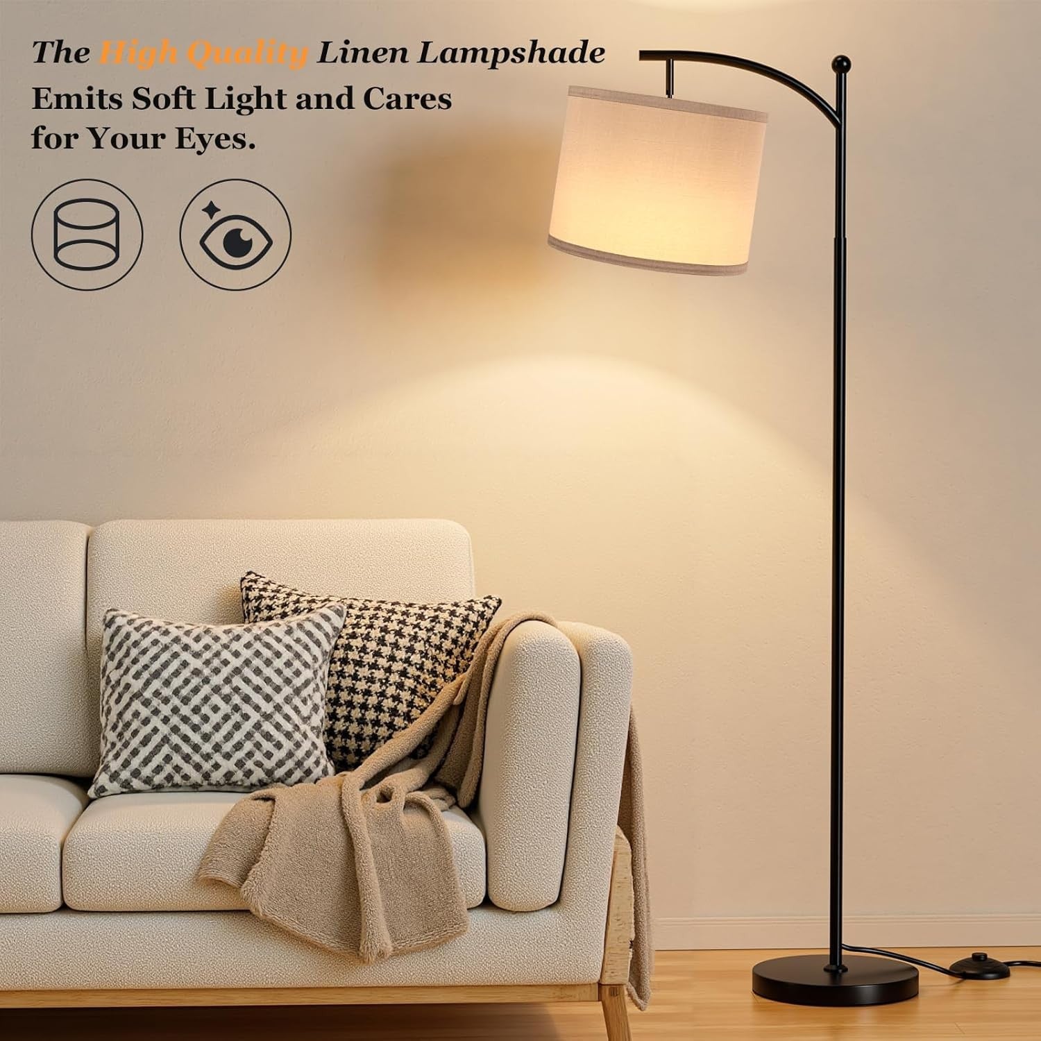 Modern Arc Floor Lamp Dimmable LED Remote Control Room Standing