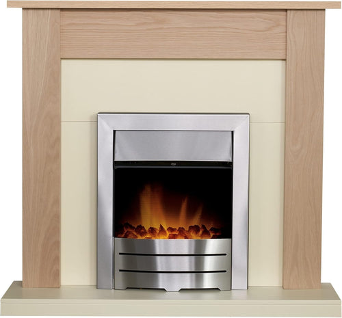 43" Oak Cream Wall Mounted Electric Fireplace 2kW Heater LED Flame Suite