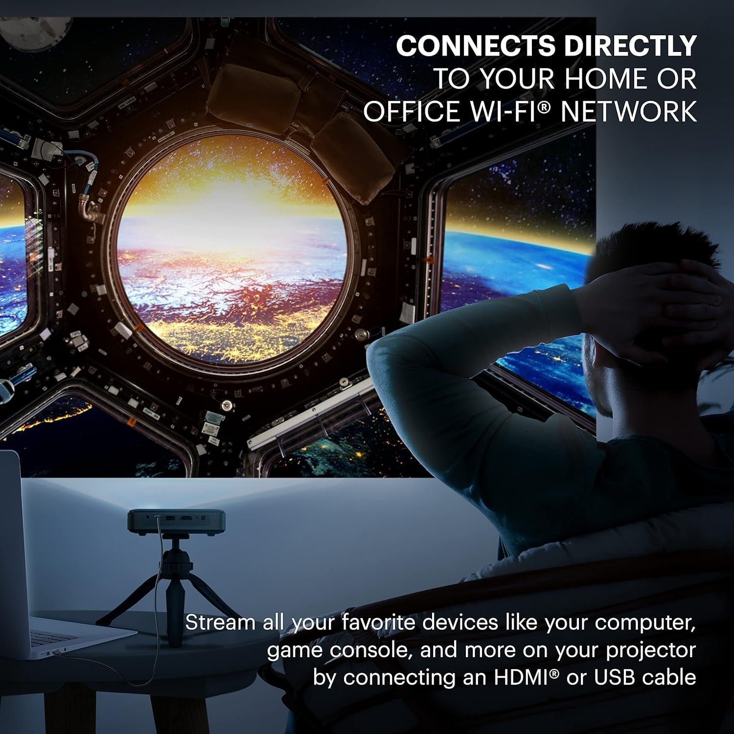 Portable Smart Projector 720P 4K WiFi Bluetooth 200 ANSI Tripod