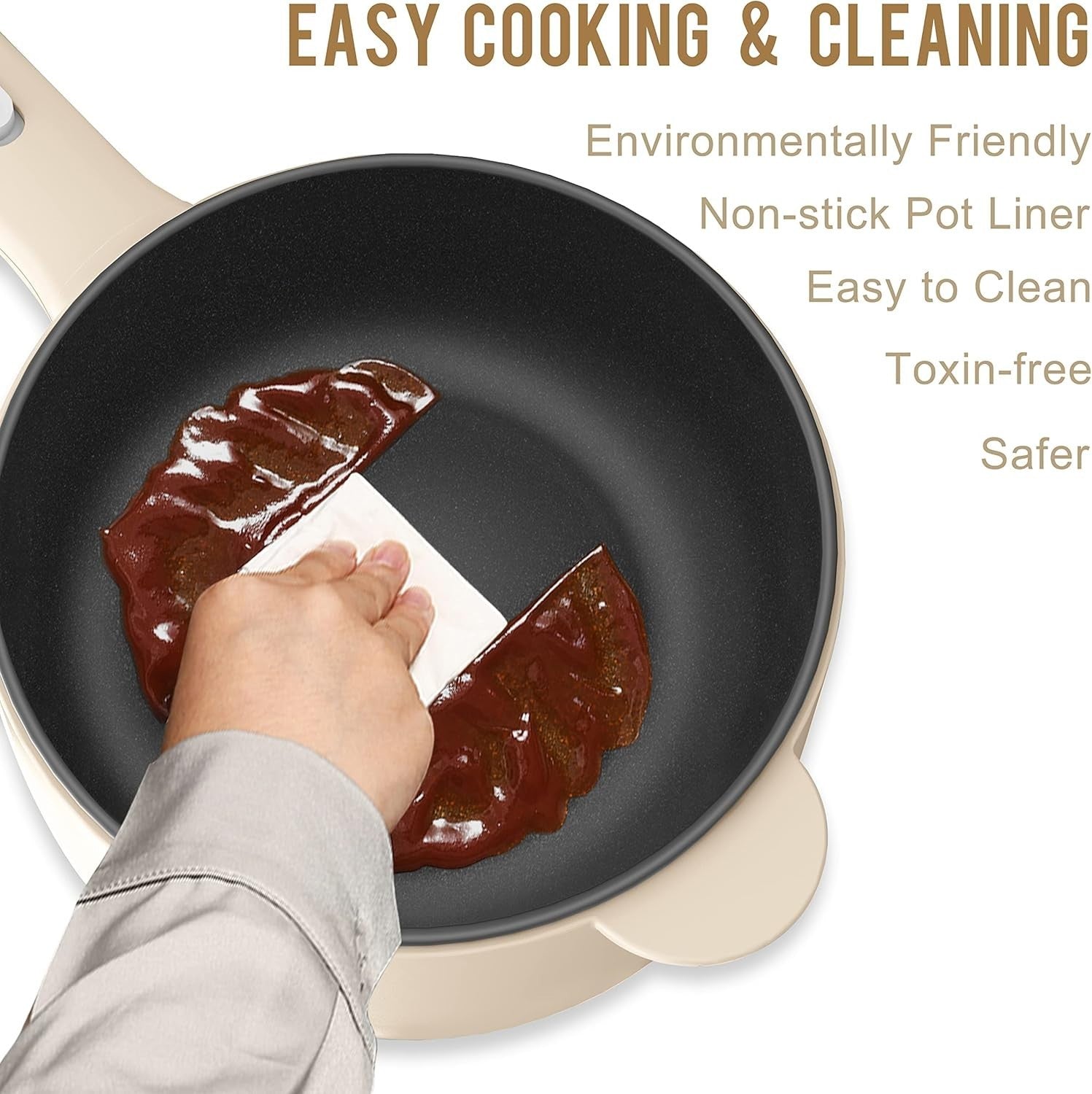 2L Electric Cooker Non-Stick Mini Pot for Dorm Travel Ramen Eggs Pasta