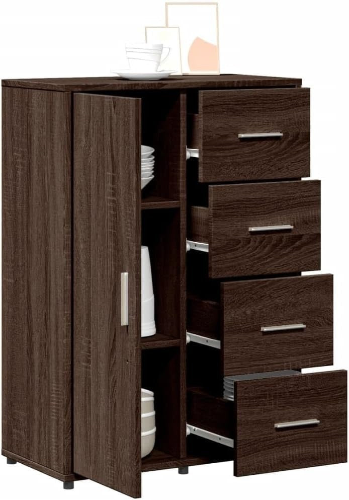 Modern Brown Oak Sideboard Cabinet with Moisture-Resistant Storage