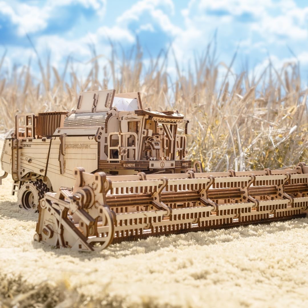3D Wooden Grain Harvester Puzzle DIY Kit - 864 Pieces, No Glue Needed